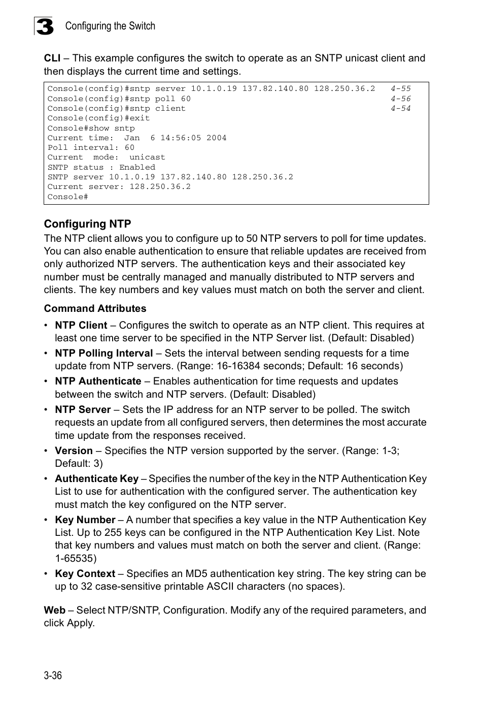 Configuring ntp | Accton Technology ES3526XA User Manual | Page 80 / 512