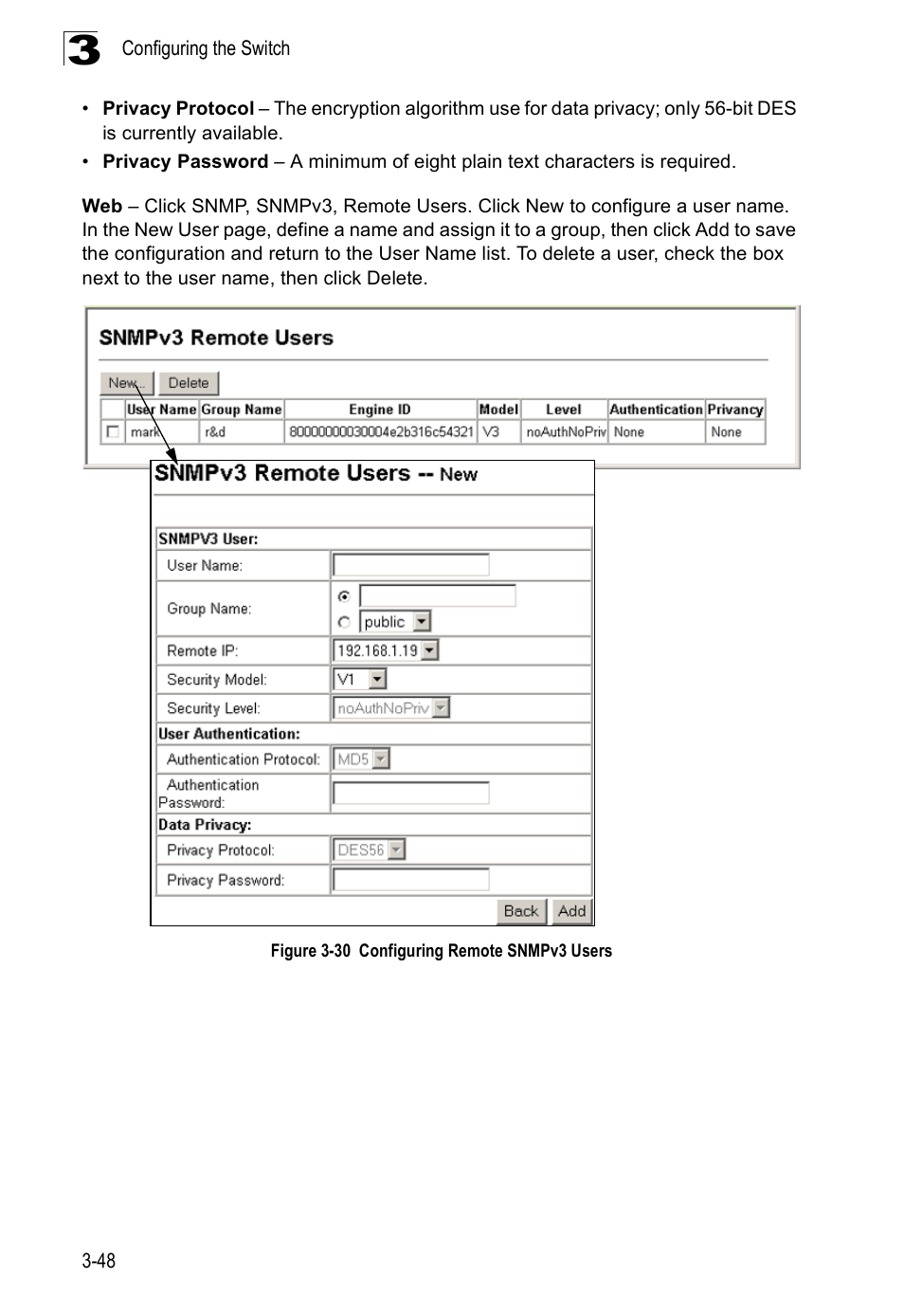 Figure 3-30 configuring remote snmpv3 users | Accton Technology ES3526XA User Manual | Page 92 / 512