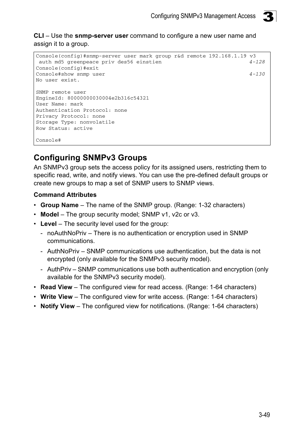 Configuring snmpv3 groups | Accton Technology ES3526XA User Manual | Page 93 / 512