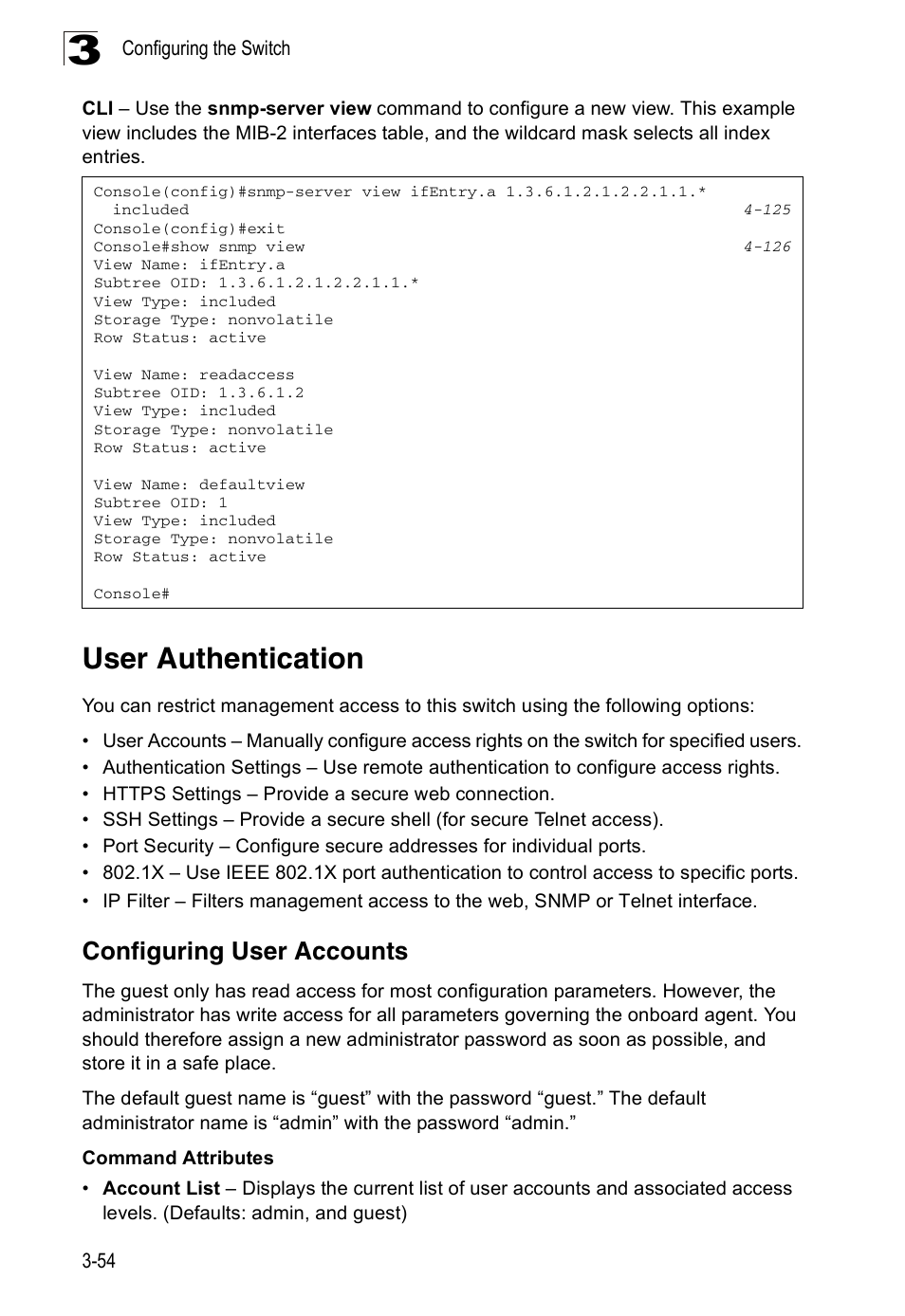 User authentication, Configuring user accounts | Accton Technology ES3526XA User Manual | Page 98 / 512