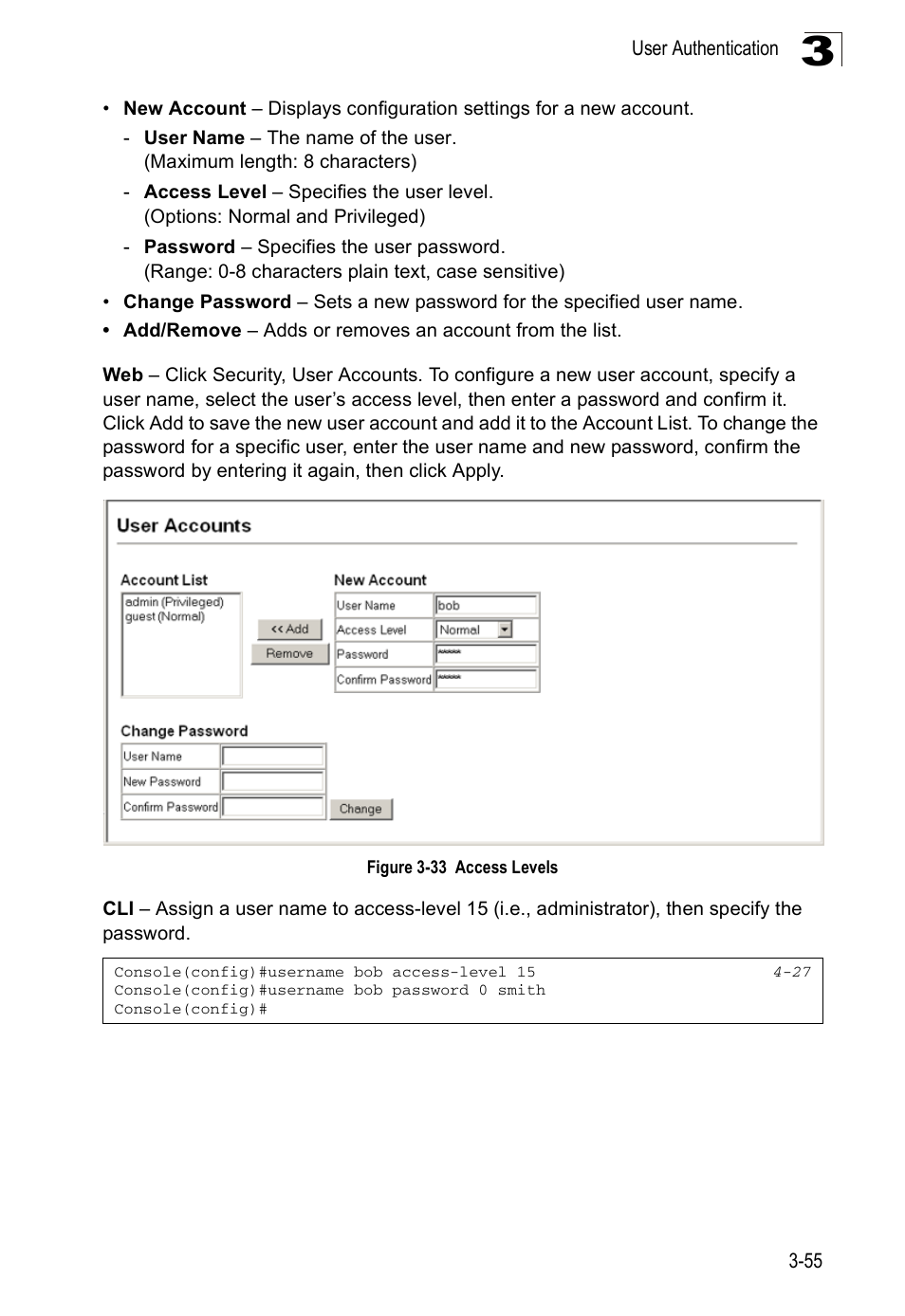 Figure 3-33 access levels | Accton Technology ES3526XA User Manual | Page 99 / 512