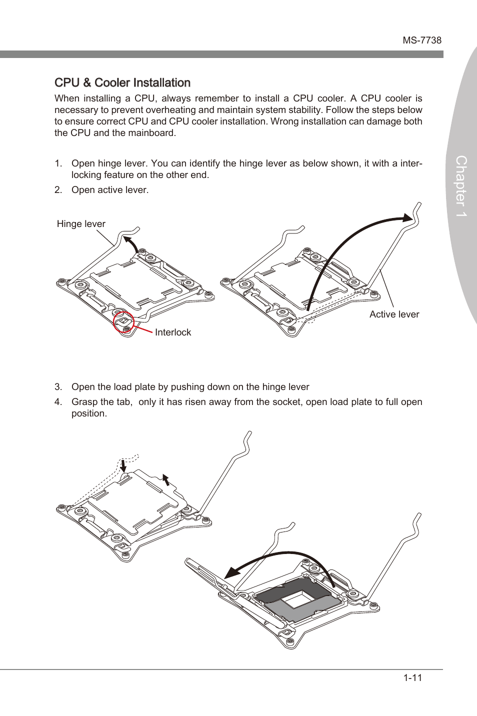 Chapter 1, Cpu & cooler installaton | MSI X79MA-GD45 User Manual | Page 21 / 84