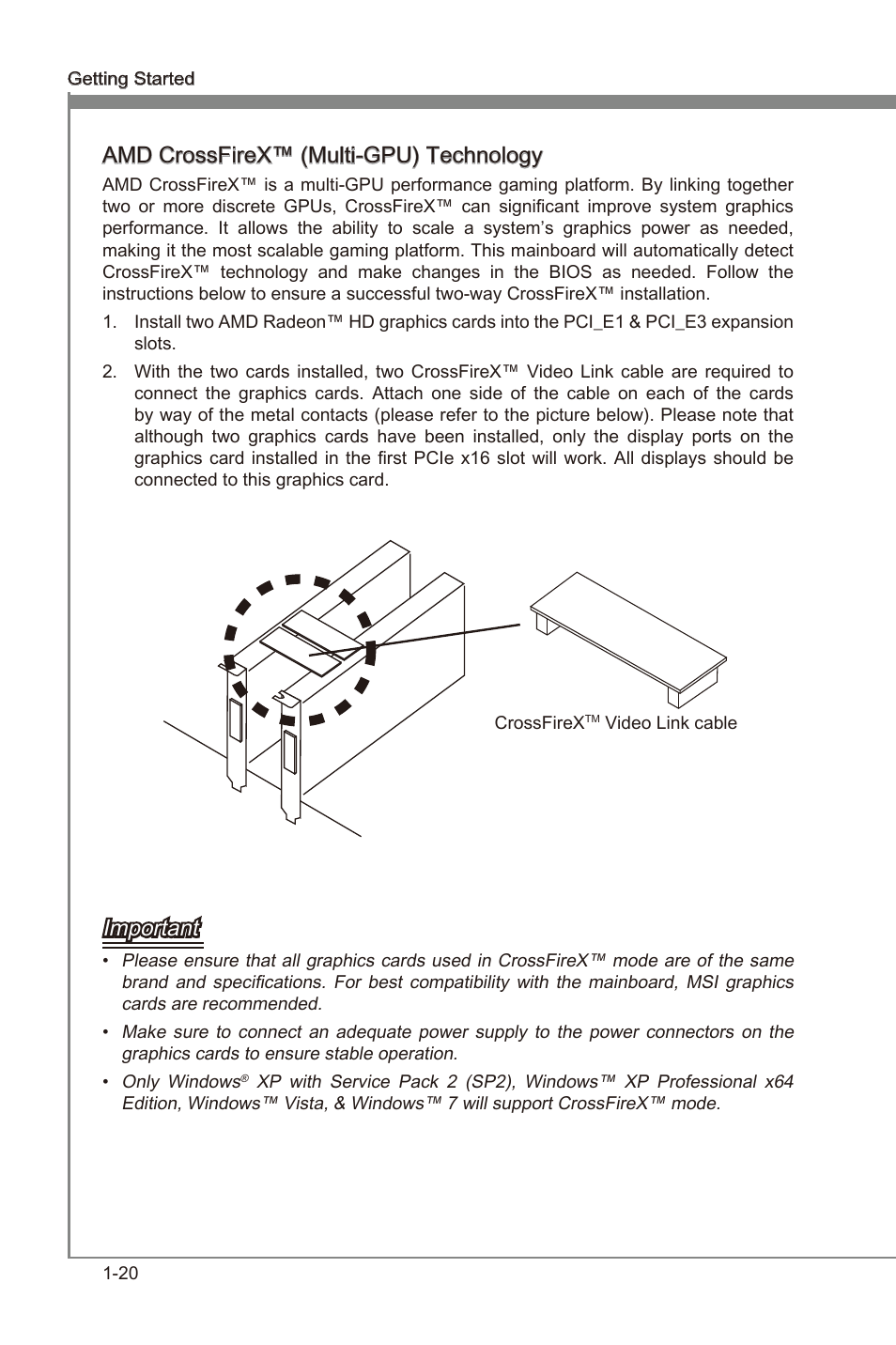 Amd crossfrex™ (mult-gpu) technology, Important | MSI X79MA-GD45 User Manual | Page 30 / 84
