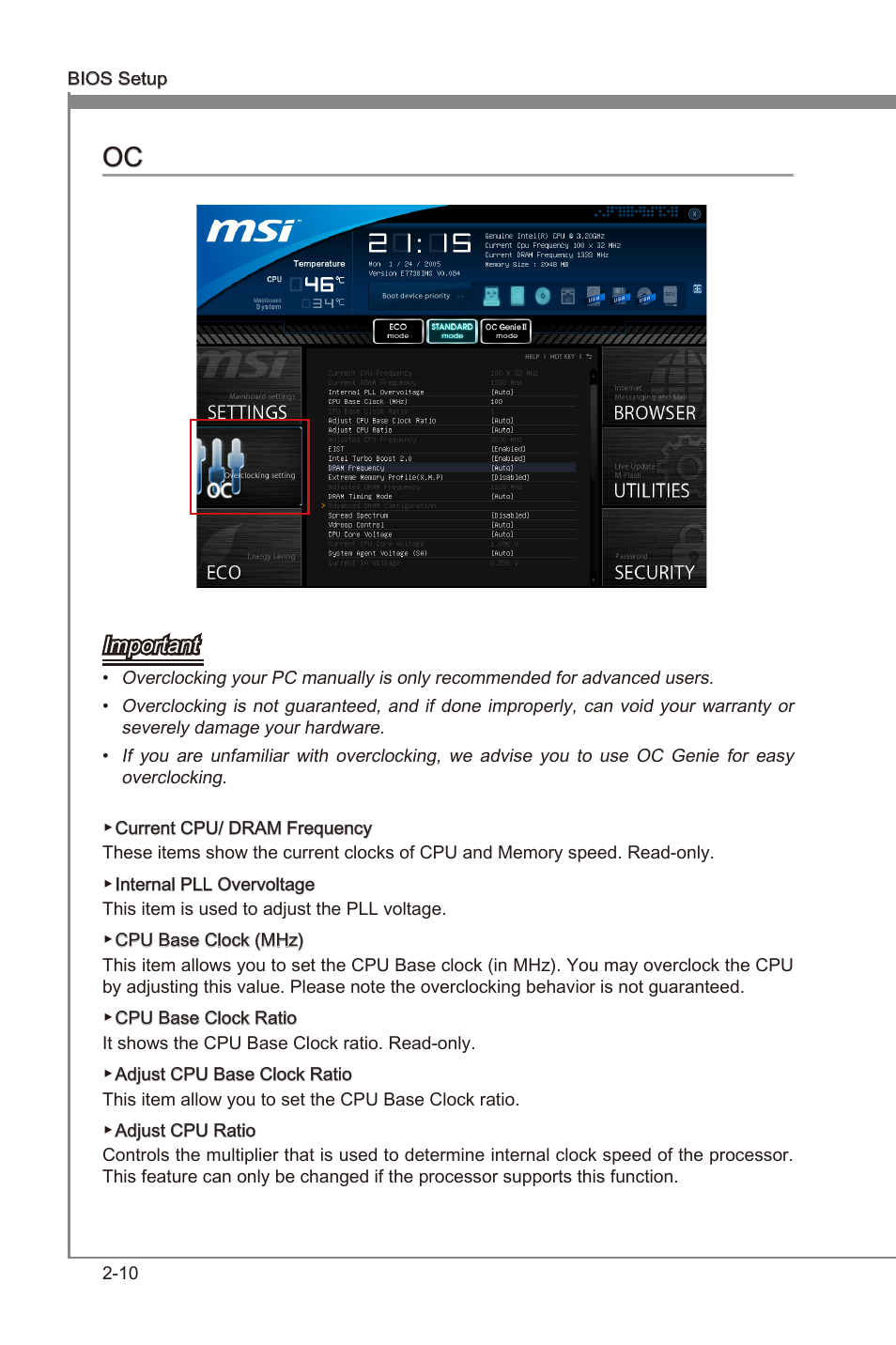 Oc -10, Chapter 2, Chapter 2 oc | Important | MSI X79MA-GD45 User Manual | Page 54 / 84