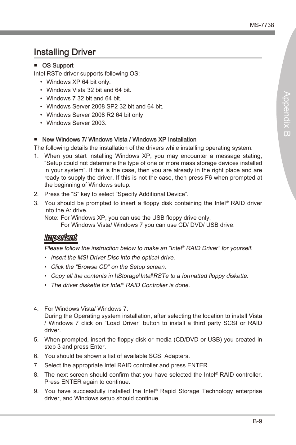 Append x b, Append x b installng drver, Important | MSI X79MA-GD45 User Manual | Page 81 / 84