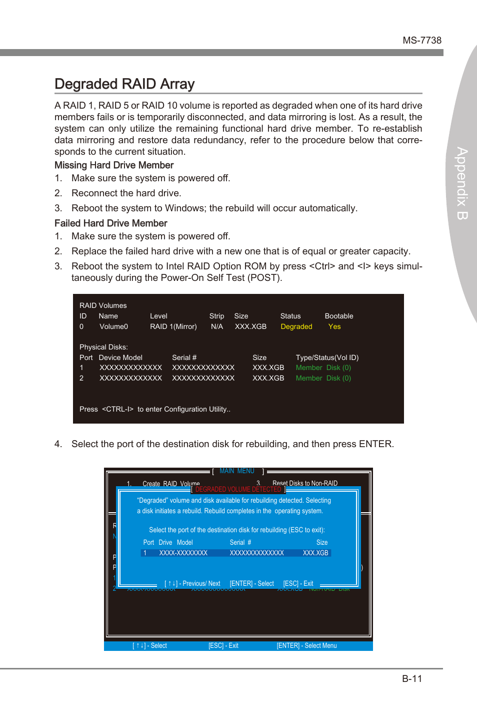 Append x b, Append x b degraded raid array | MSI X79MA-GD45 User Manual | Page 83 / 84