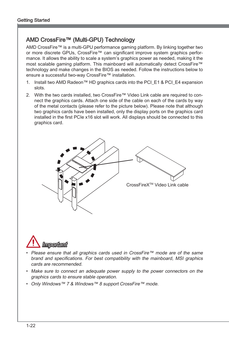 Amd crossfre™ (mult-gpu) technology, Important | MSI X79A-GD45 PLUS Manual User Manual | Page 34 / 96