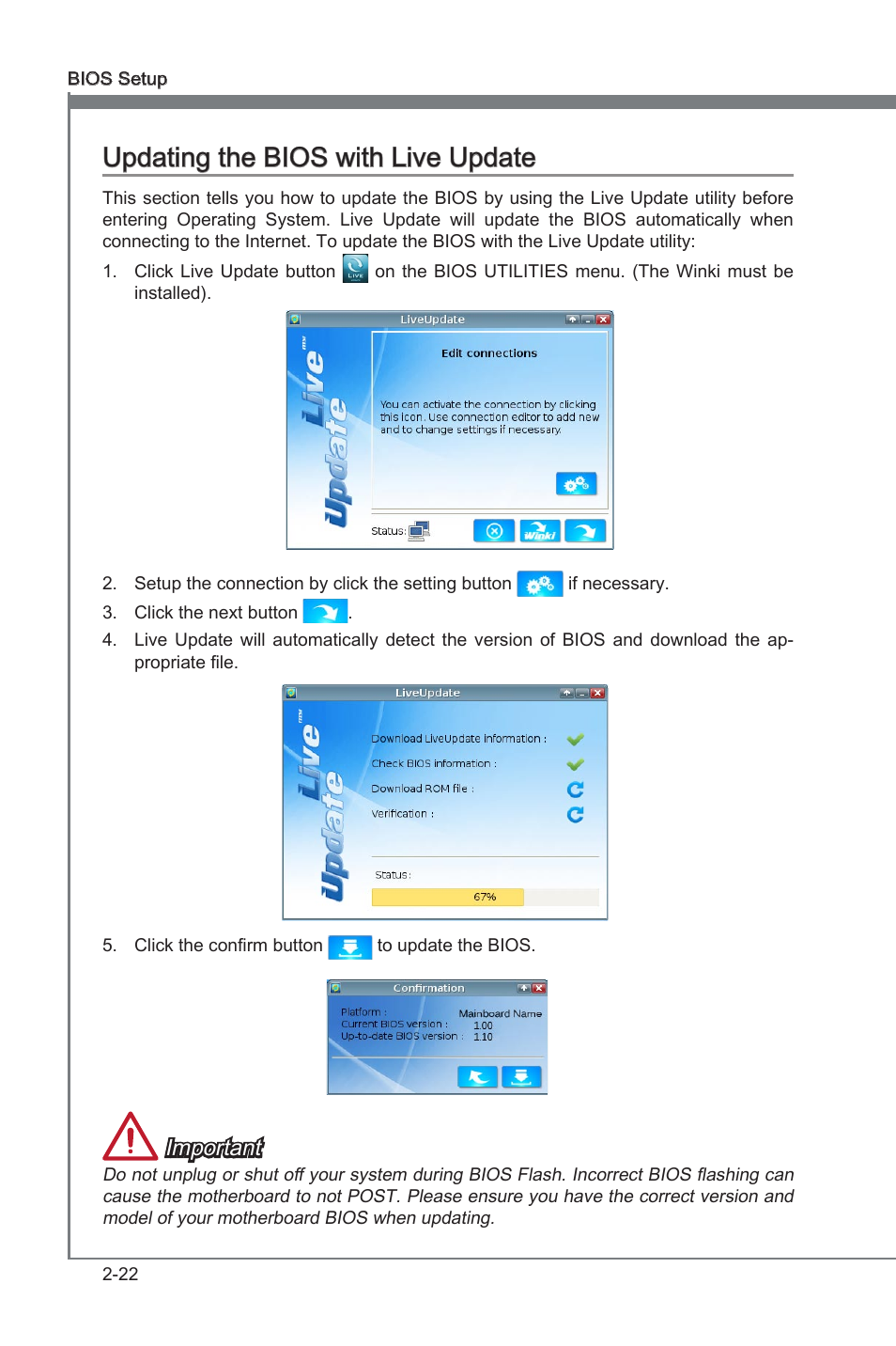 Updatng the bios wth lve update -22, Updatng the bios wth lve update, Important | MSI X79A-GD45 PLUS Manual User Manual | Page 74 / 96