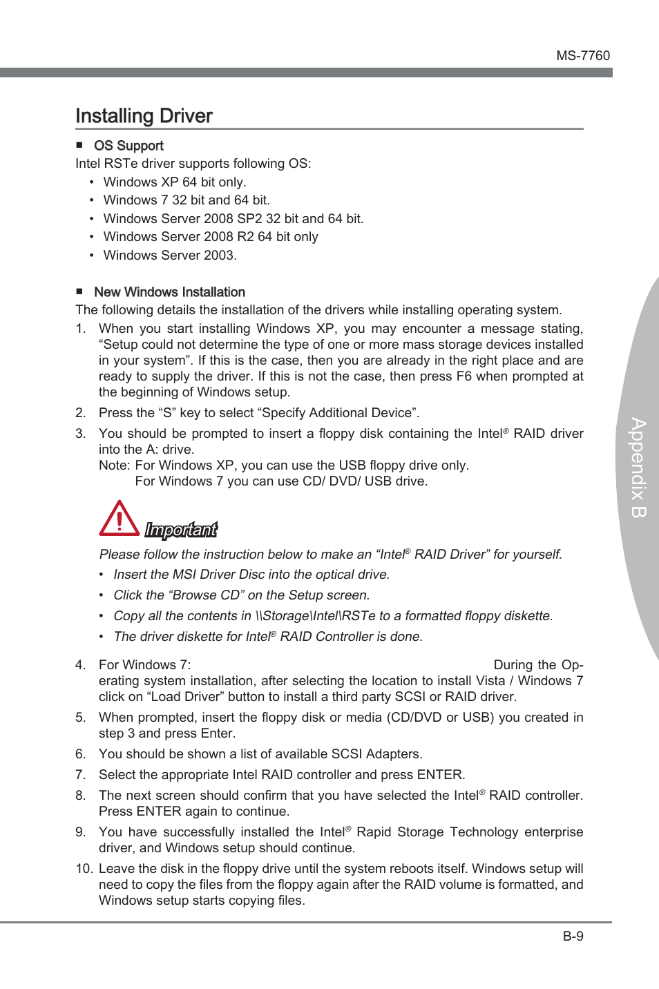 Append x b installng drver, Important | MSI X79A-GD45 PLUS Manual User Manual | Page 91 / 96