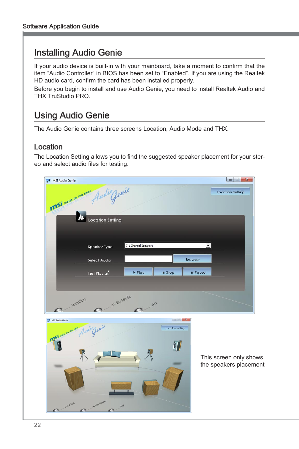 Installing audio genie using audio genie, Audio genie, Audio genie installing audio genie | Using audio genie | MSI Classic Motherboard User Manual | Page 28 / 74