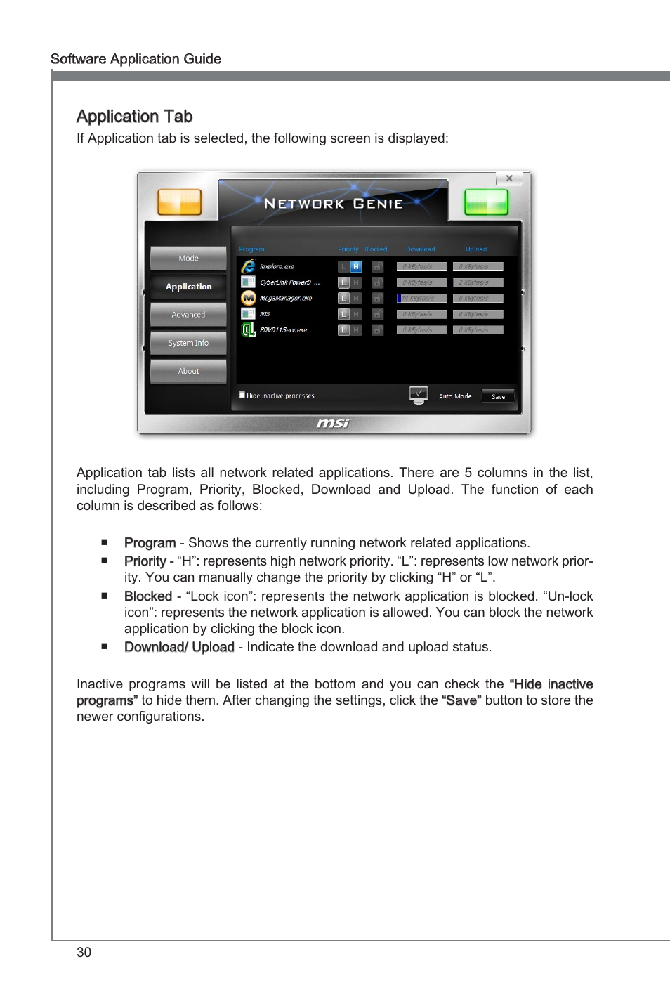 Application tab | MSI Classic Motherboard User Manual | Page 36 / 74