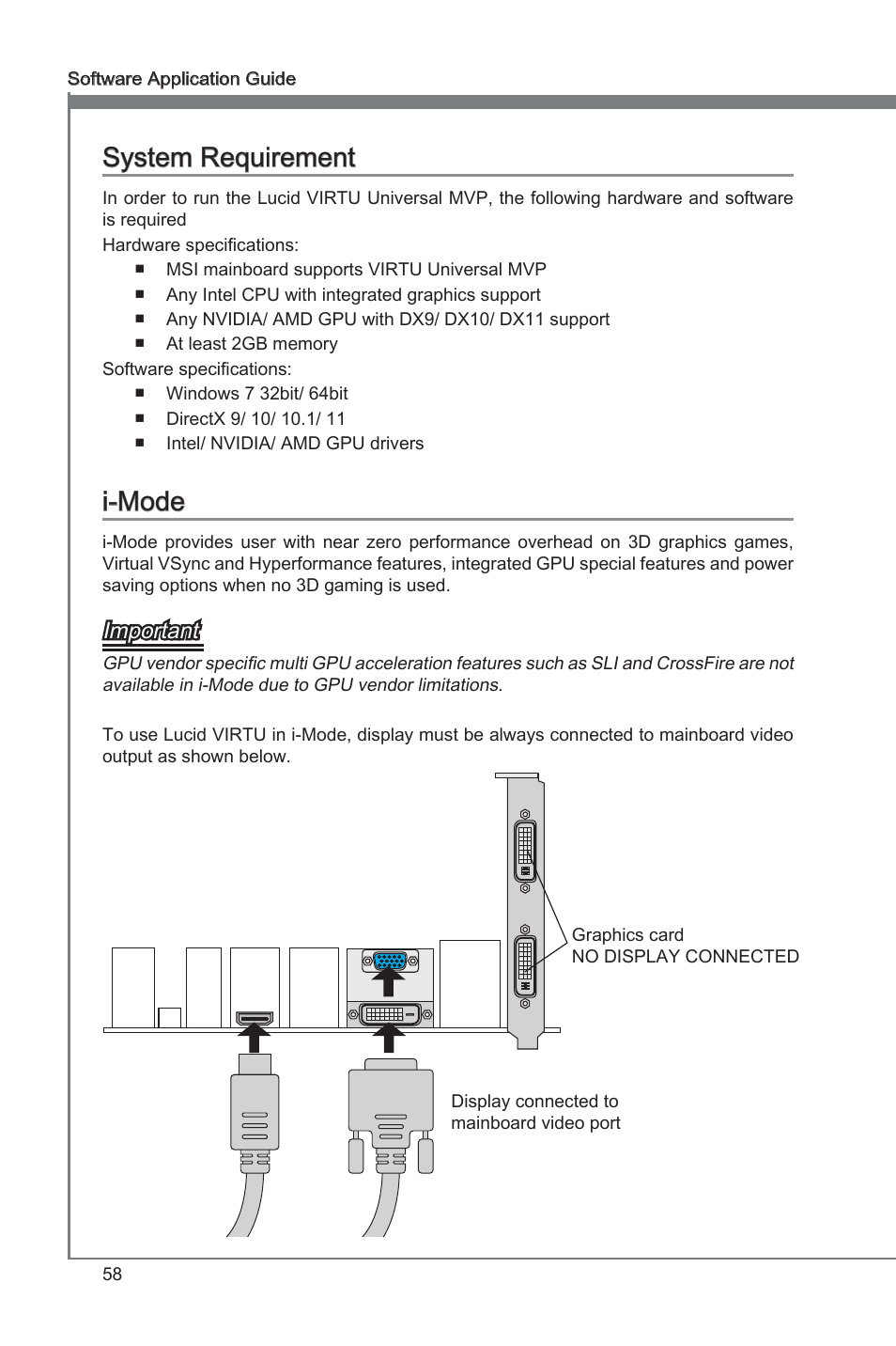 System requirement i-mode, Virtu universal mvp, Virtu universal mvp system requirement | I-mode, Important | MSI Classic Motherboard User Manual | Page 64 / 74