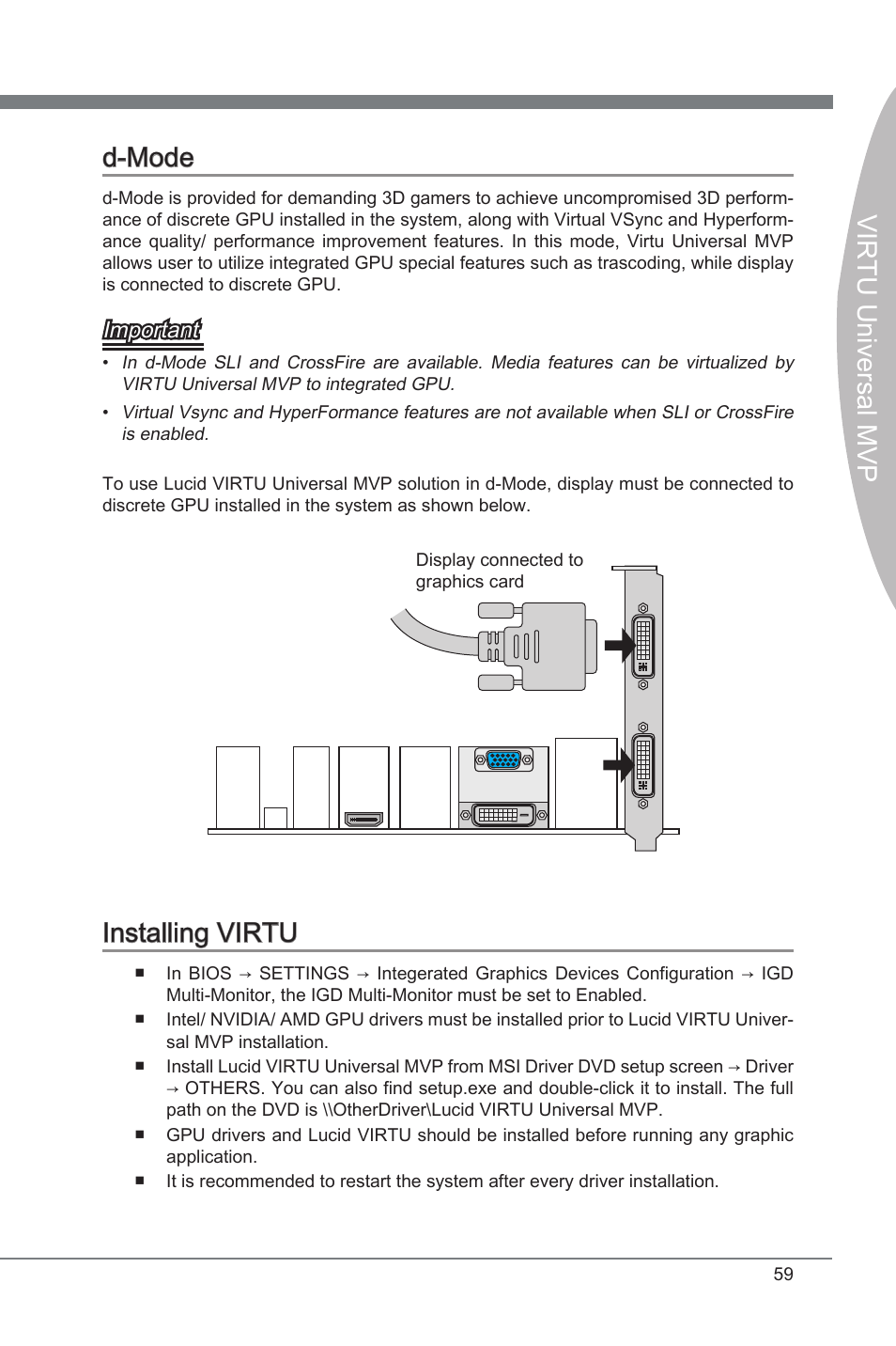 D-mode installing virtu, Virtu universal mvp, Virtu universal mvp d-mode | Installing virtu, Important | MSI Classic Motherboard User Manual | Page 65 / 74