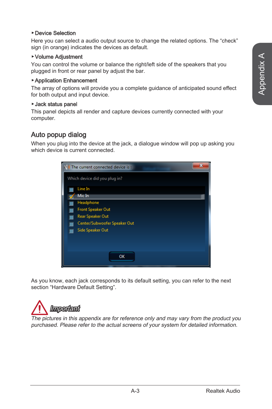 Appendix a, Auto popup dialog, Important | MSI Z97S SLI PLUS Manual User Manual | Page 89 / 106