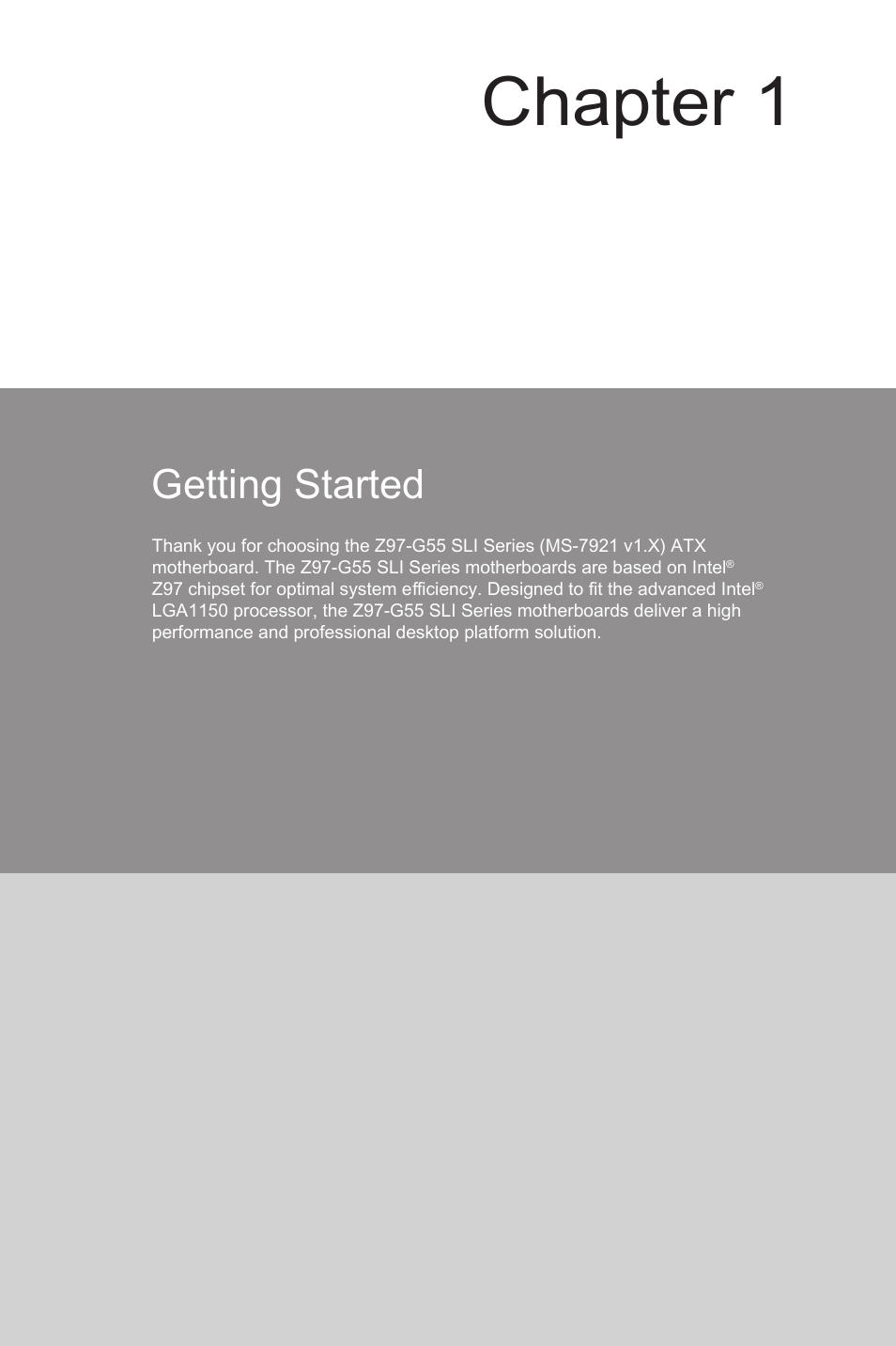 Getting started -1, Chapter 1, Getting started | MSI Z97-G55 SLI Manual User Manual | Page 15 / 104