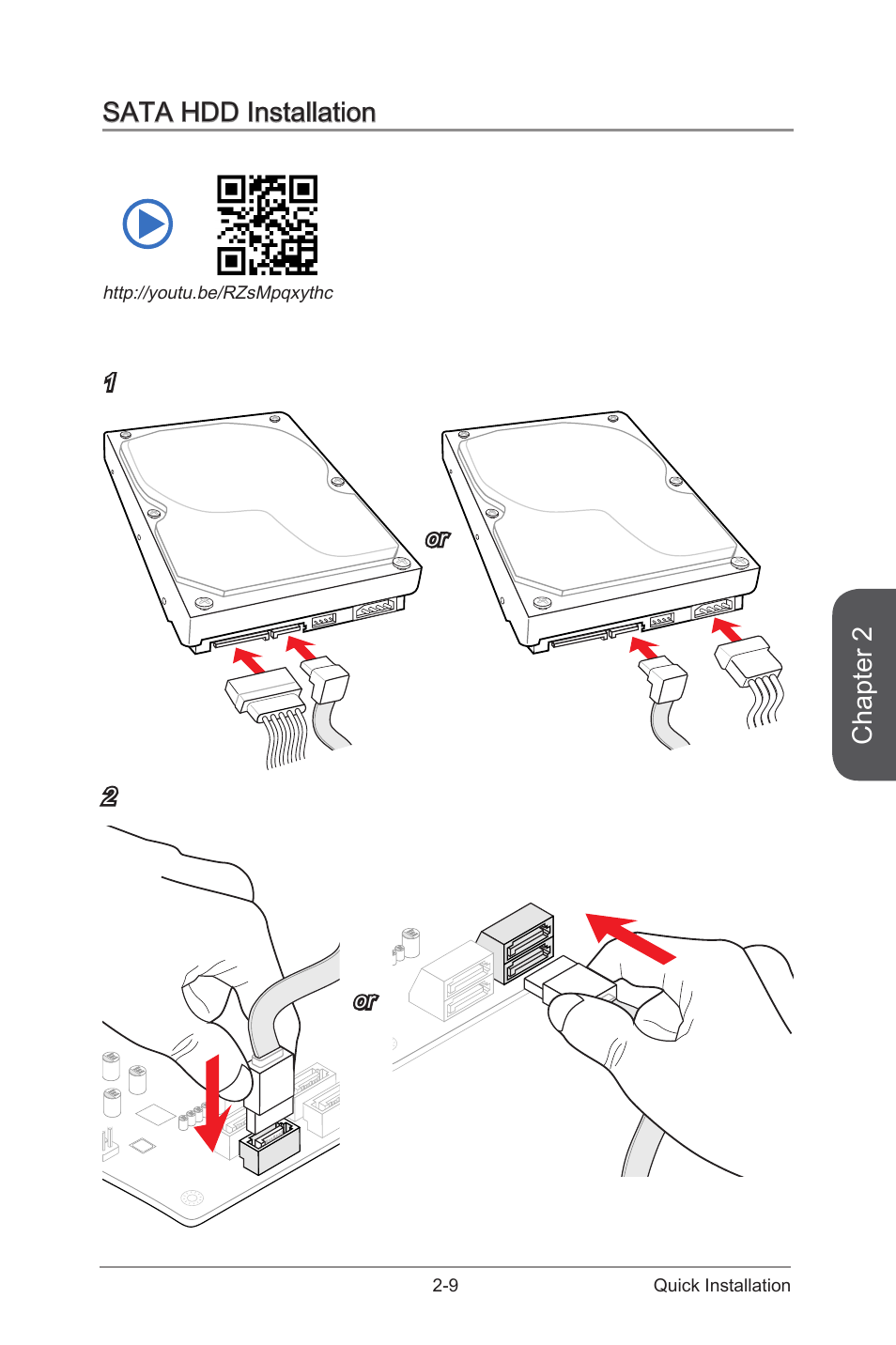 Sata hdd installation -9, Chapter 2, Sata hdd installation | 9 quick installation | MSI Z97-G55 SLI Manual User Manual | Page 51 / 104