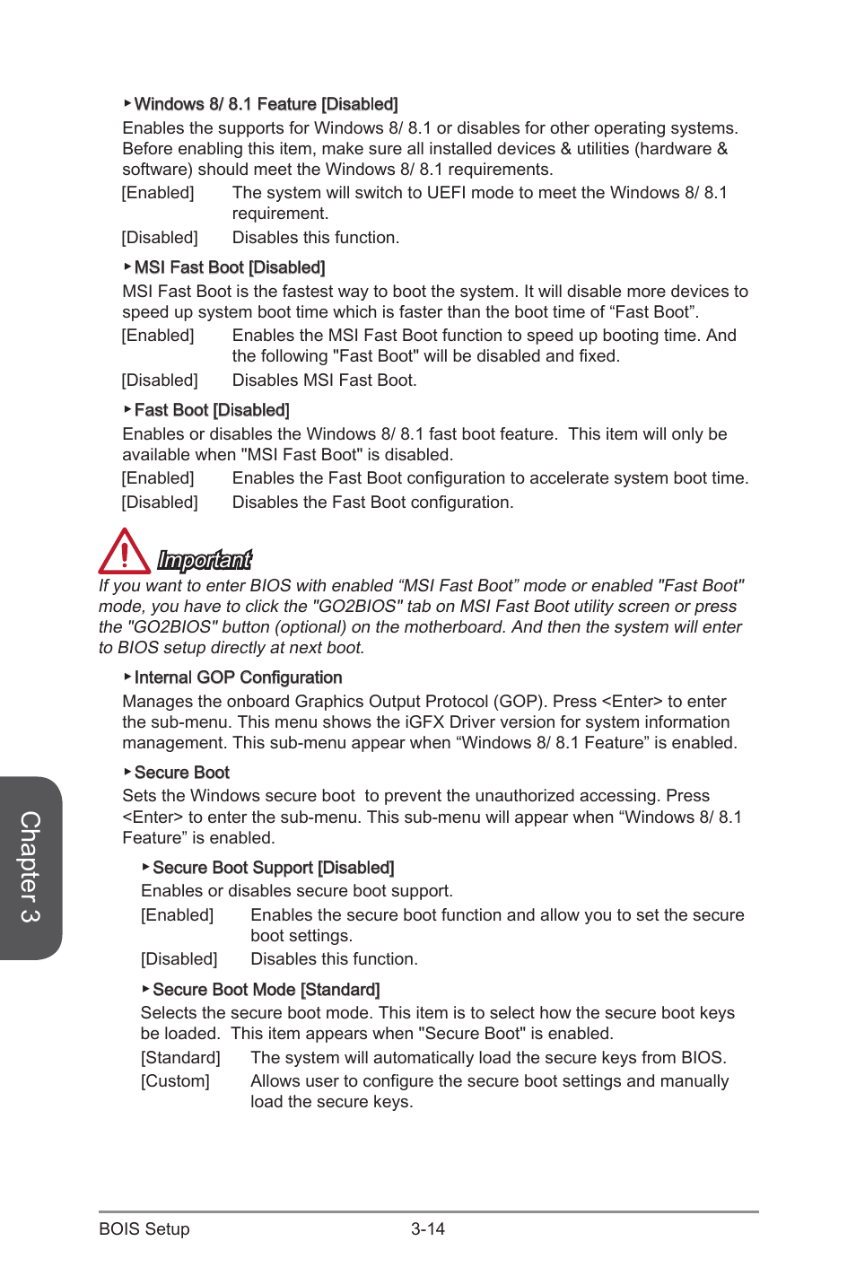 Chapter 3, Important | MSI Z97-G55 SLI Manual User Manual | Page 70 / 104
