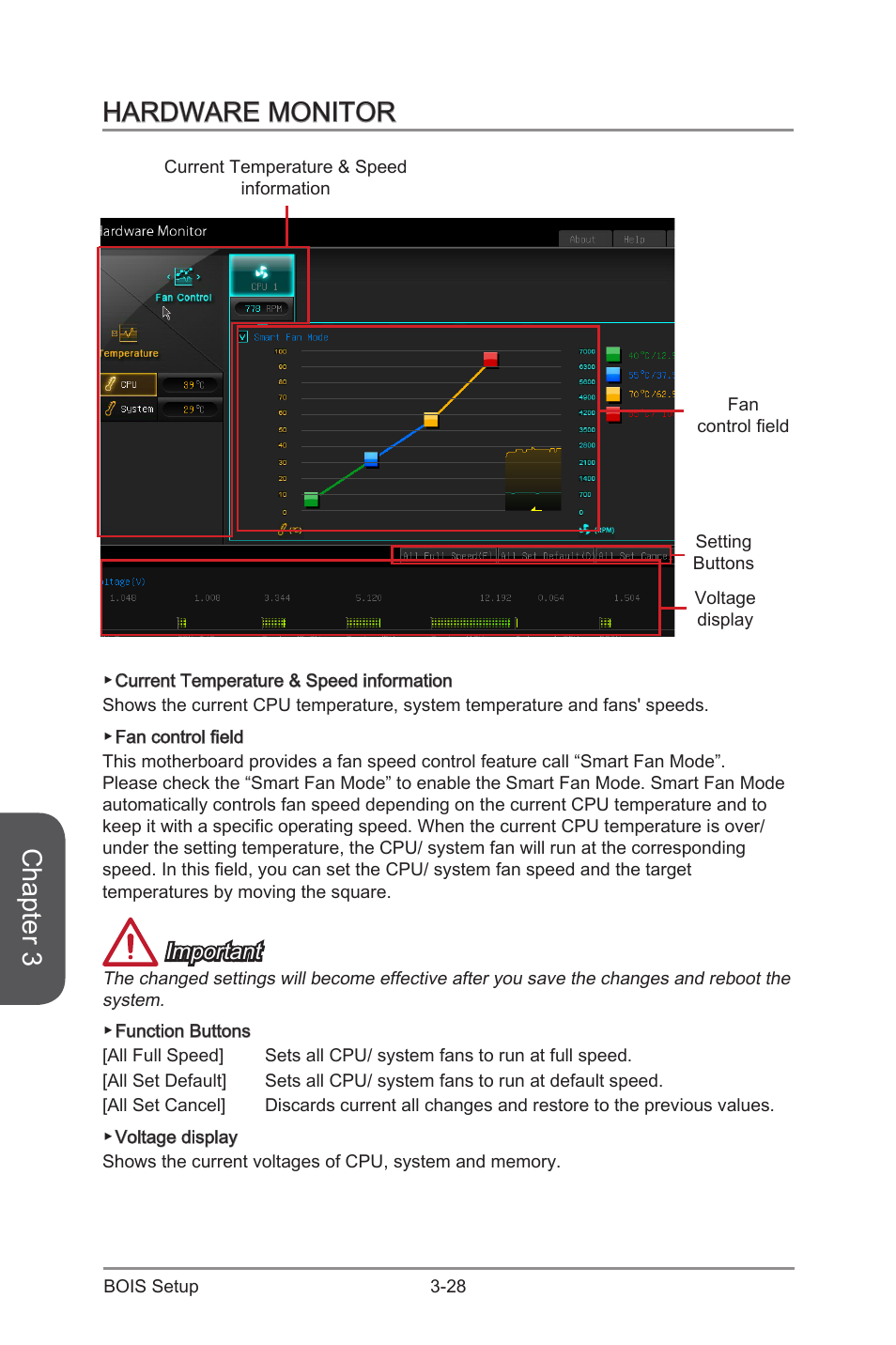 Hardware monitor -28, Chapter 3, Hardware monitor | Important | MSI Z97-G55 SLI Manual User Manual | Page 84 / 104