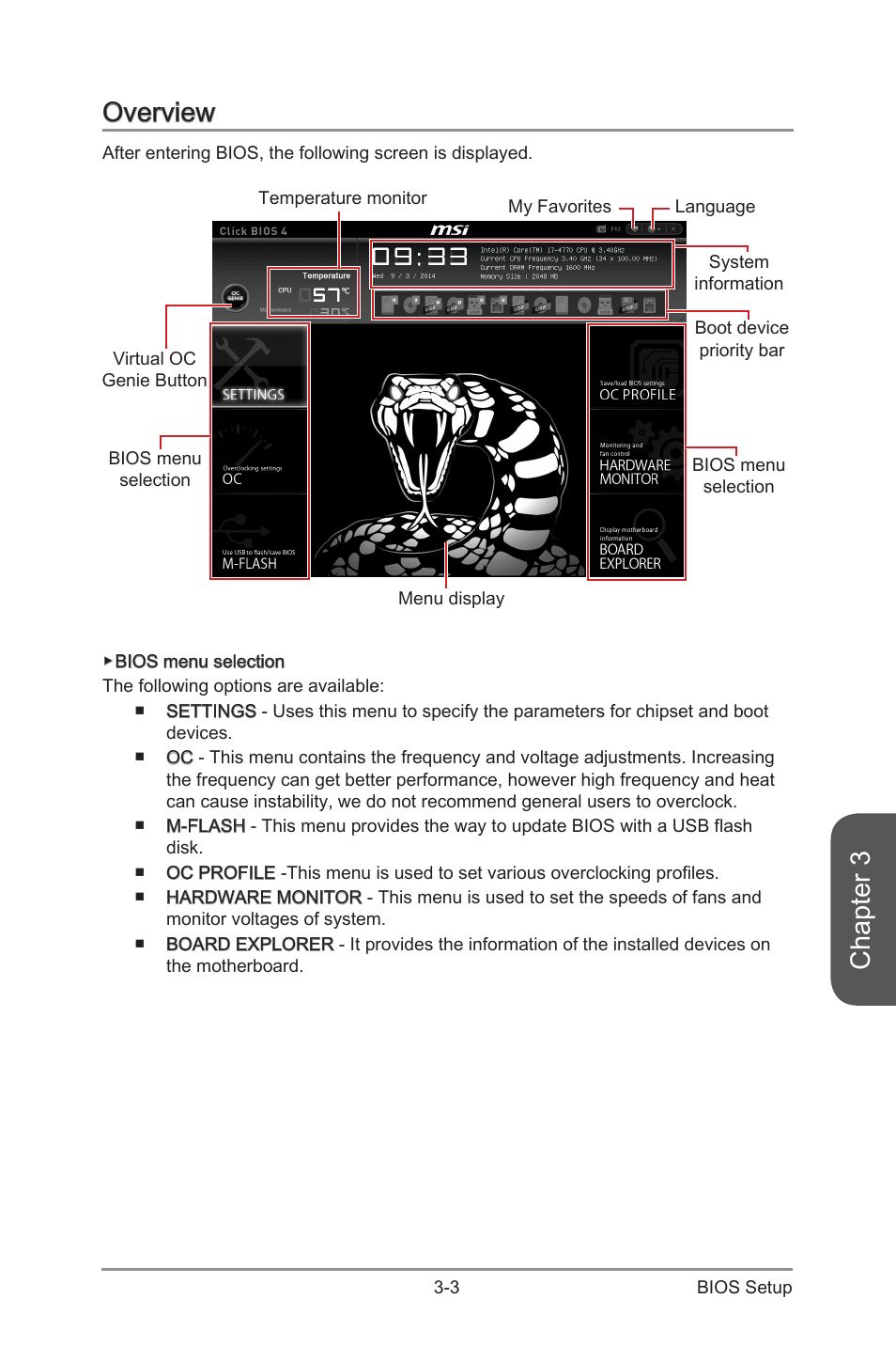 Overview -3, Chapter 3, Overview | MSI Z97S SLI KRAIT EDITION Manual User Manual | Page 59 / 104