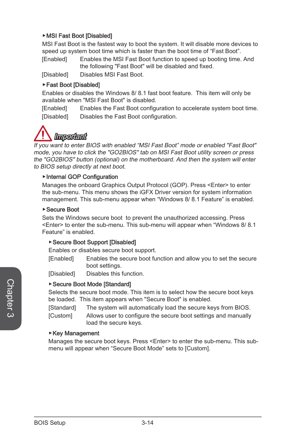 Chapter 3, Important | MSI Z97S SLI KRAIT EDITION Manual User Manual | Page 70 / 104