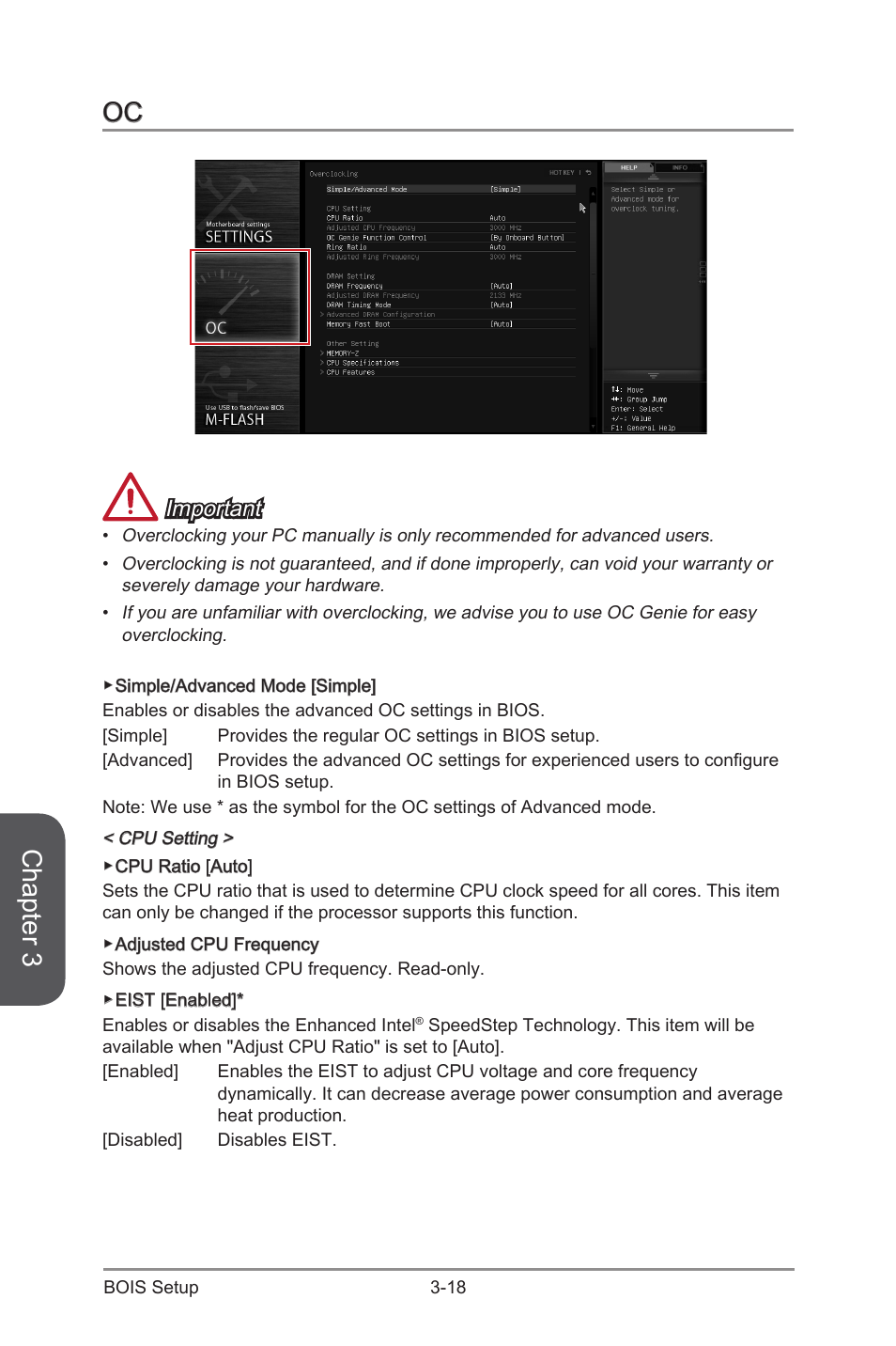 Oc -18, Chapter 3, Important | MSI Z97S SLI KRAIT EDITION Manual User Manual | Page 74 / 104