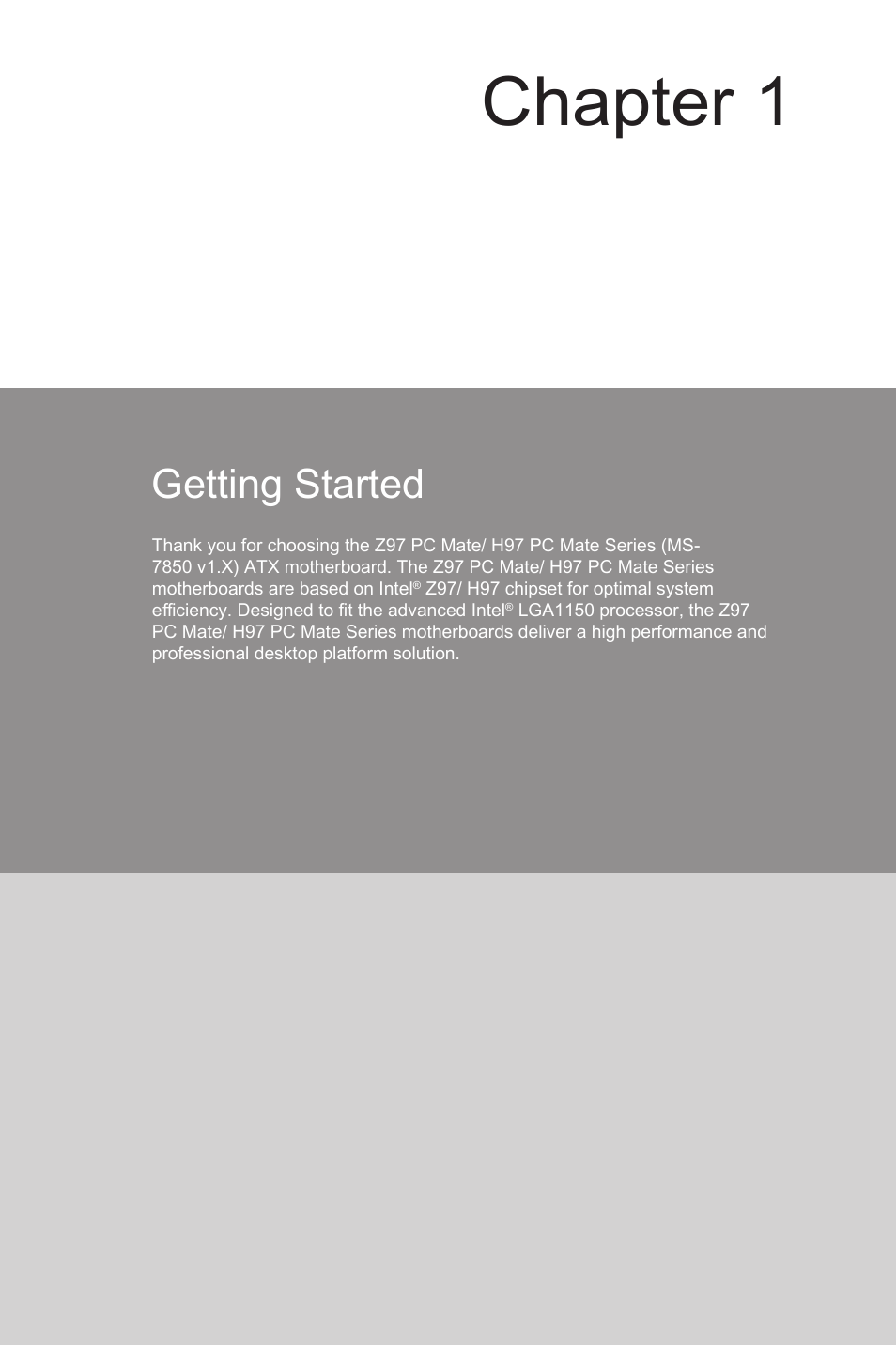 Chapter 1 getting started -1, Chapter 1, Getting started | MSI Z97 PC MATE User Manual | Page 15 / 102