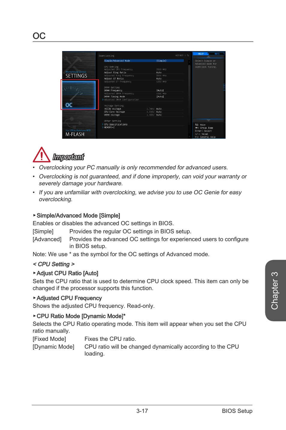 Oc -17, Chapter 3, Important | MSI Z97 PC MATE User Manual | Page 73 / 102
