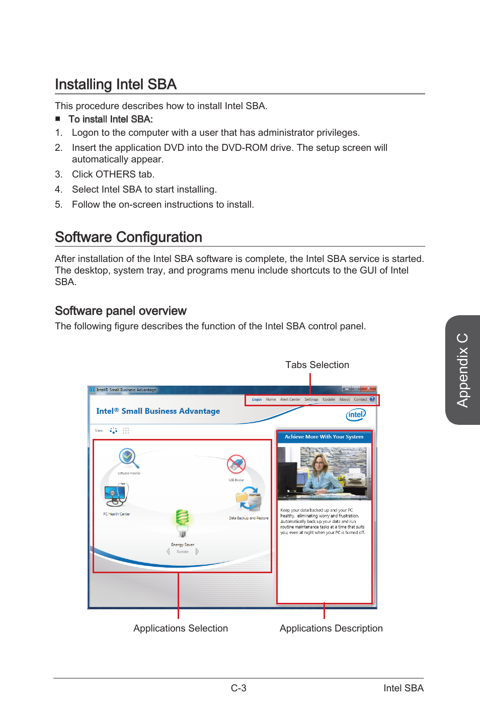 Appendix c, Installing intel sba, Software configuration | MSI H97M-G43 User Manual | Page 107 / 108