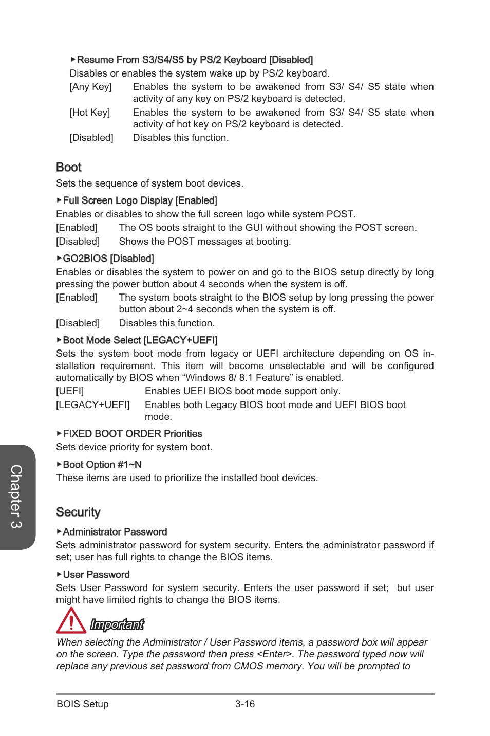 Chapter 3, Boot, Security | Important | MSI H97M-G43 User Manual | Page 74 / 108