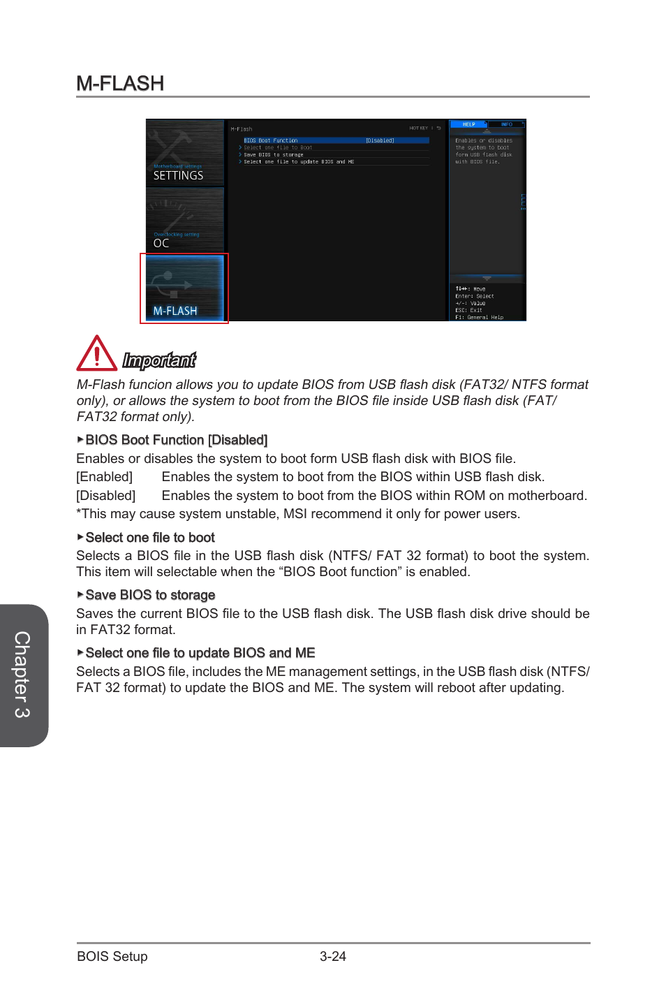 Chapter 3, M-flash, Important | MSI H97M-G43 User Manual | Page 82 / 108