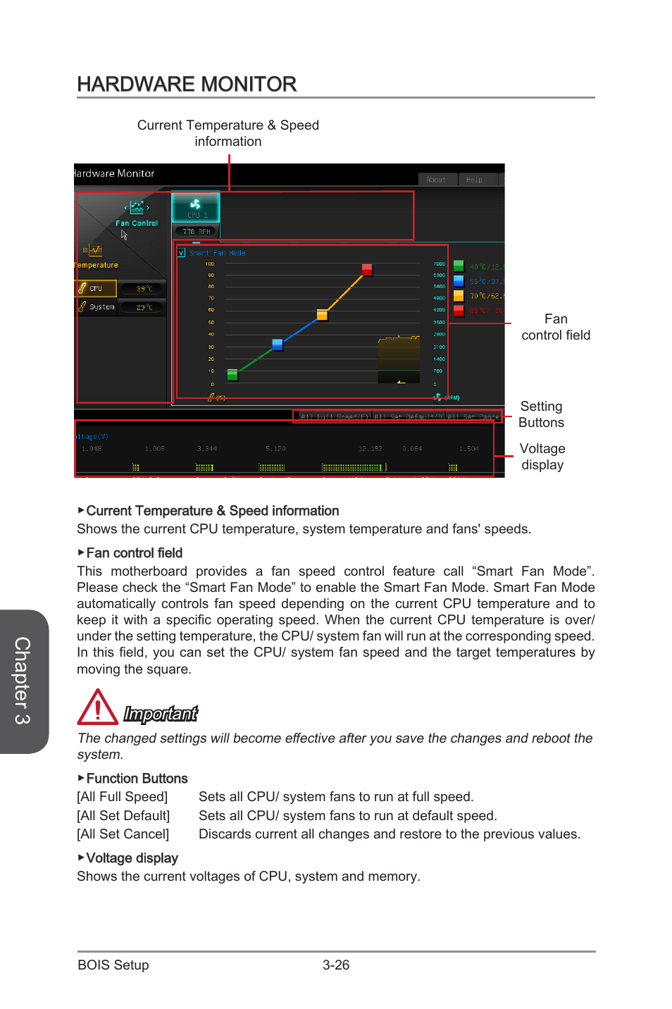 Chapter 3, Hardware monitor, Important | MSI H97M-G43 User Manual | Page 84 / 108
