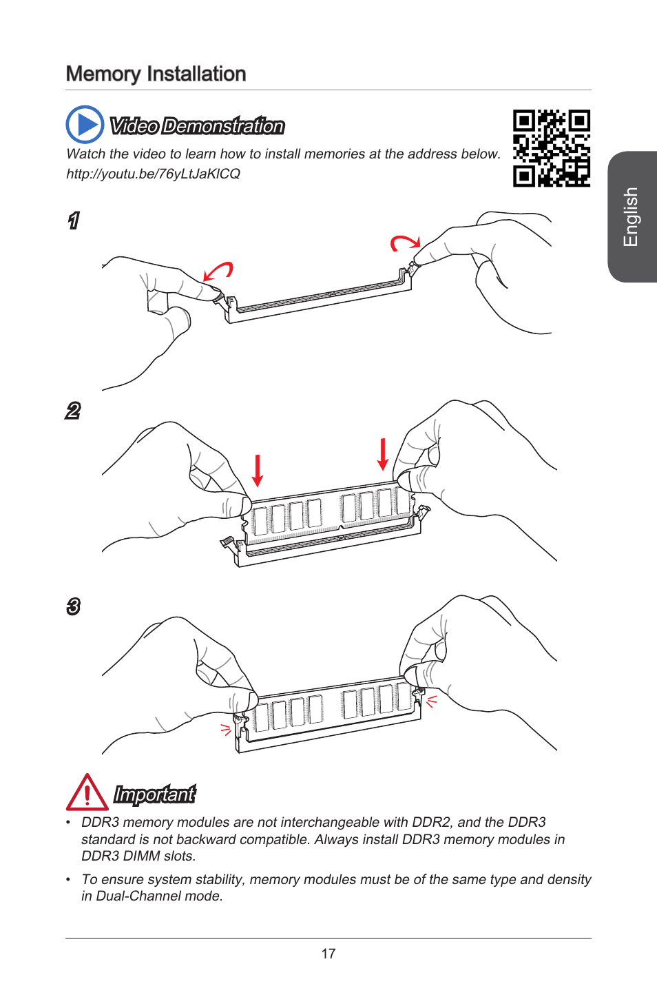 Memory installation | MSI H97M-E35 User Manual | Page 17 / 184