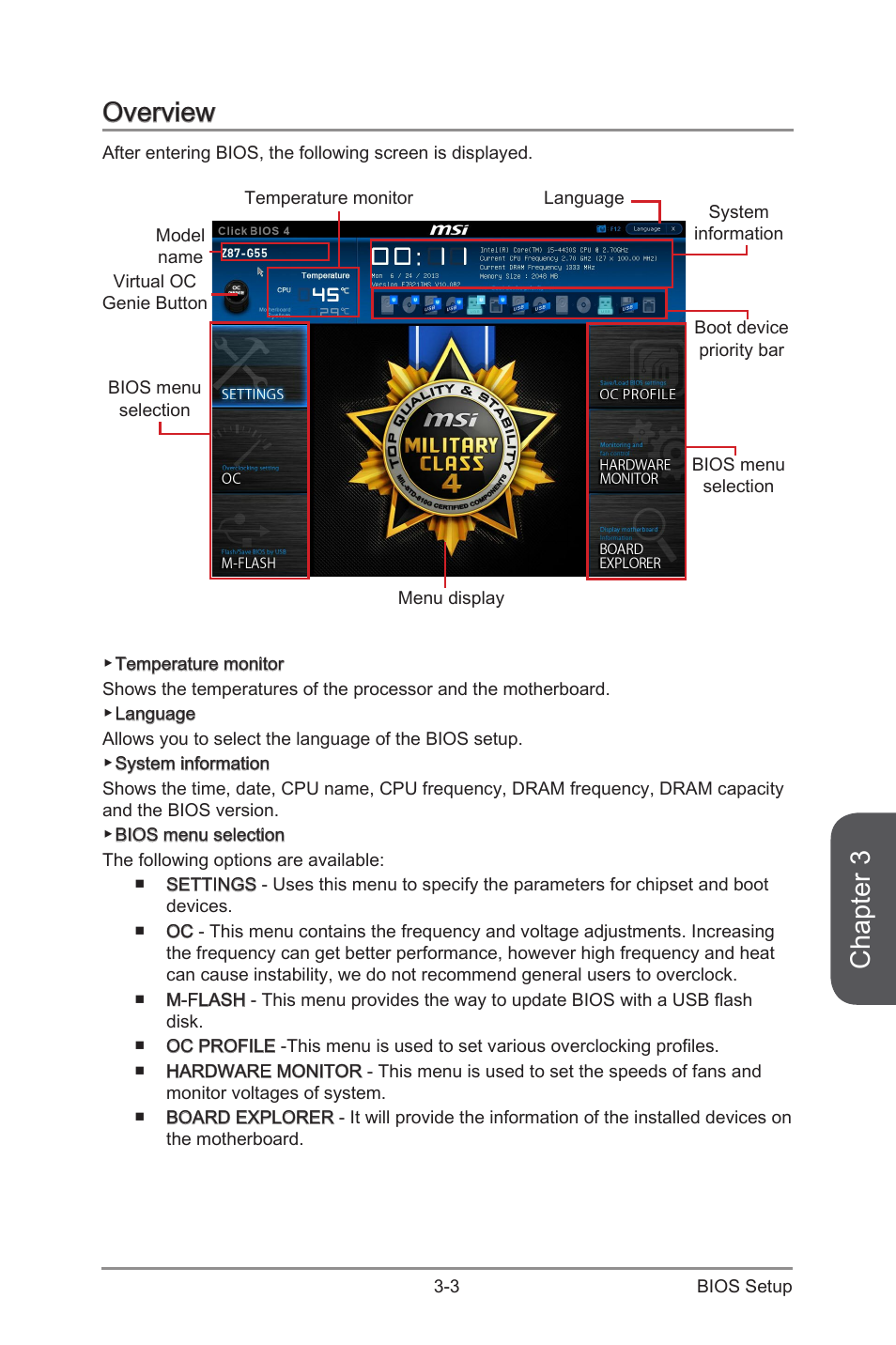 Overview, Overview -3, Chapter 3 | MSI Z87-G55 User Manual | Page 63 / 108