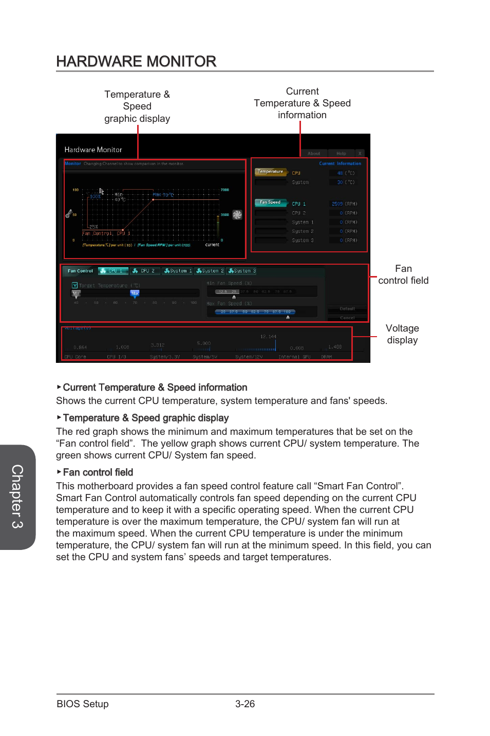 Hardware monitor, Hardware monitor -26, Chapter 3 | MSI Z87-G55 User Manual | Page 86 / 108