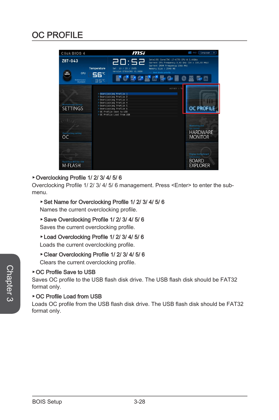 Oc profile -28, Chapter 3, Oc profile | MSI H87-G43 User Manual | Page 86 / 112