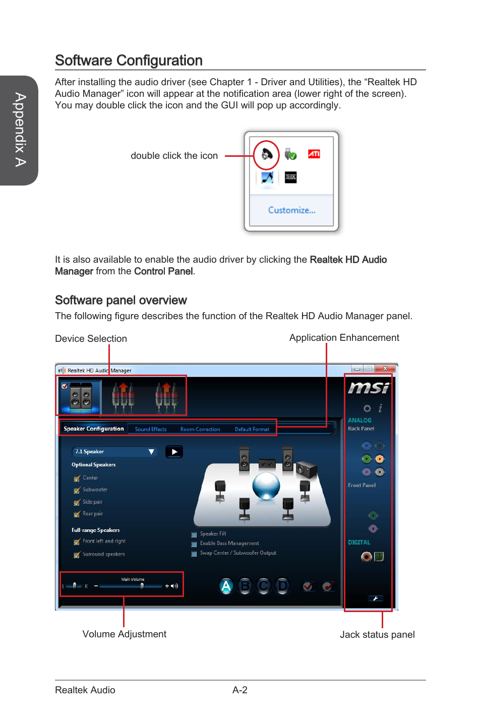 Appendix a, Software configuration, Software panel overview | MSI H87-G43 User Manual | Page 90 / 112