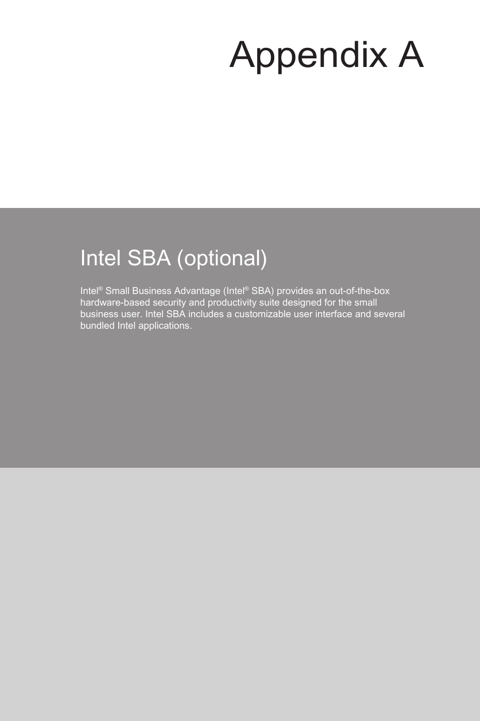 Intel sba (optional), Appendix a | MSI B85-G41 PC Mate User Manual | Page 87 / 104