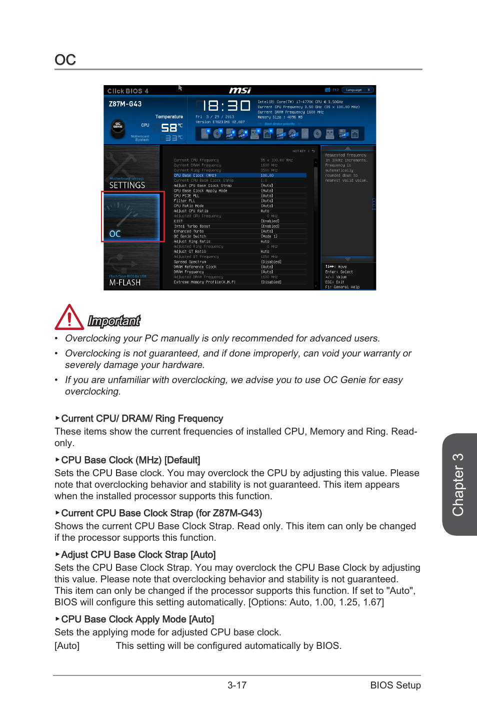 Oc -17, Chapter 3, Important | MSI CSM-H87M-G43 User Manual | Page 75 / 104