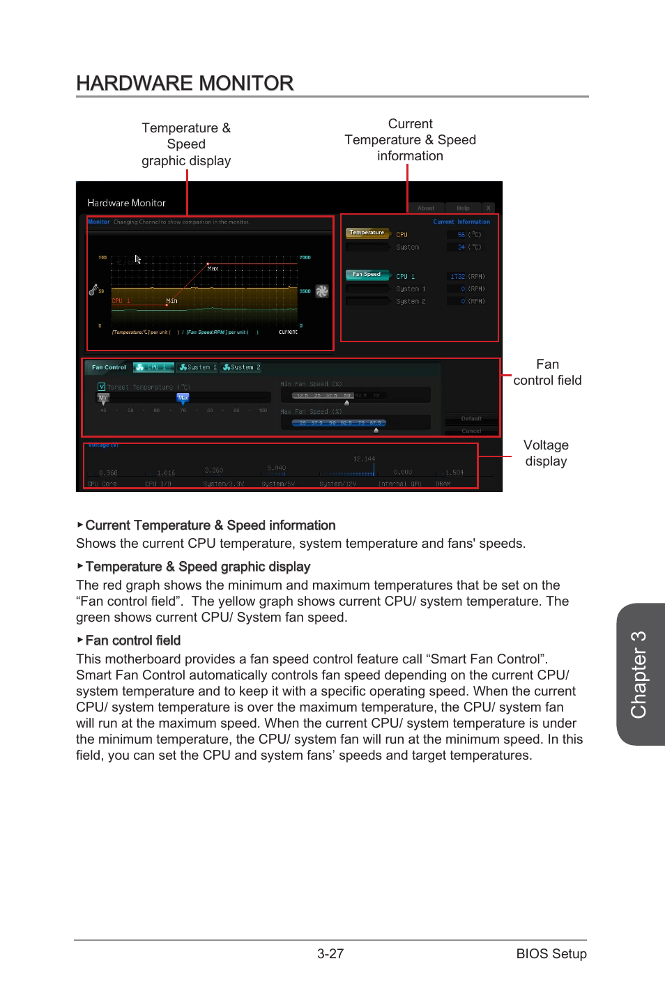 Hardware monitor, Hardware monitor -27, Chapter 3 | MSI CSM-H87M-G43 User Manual | Page 85 / 104