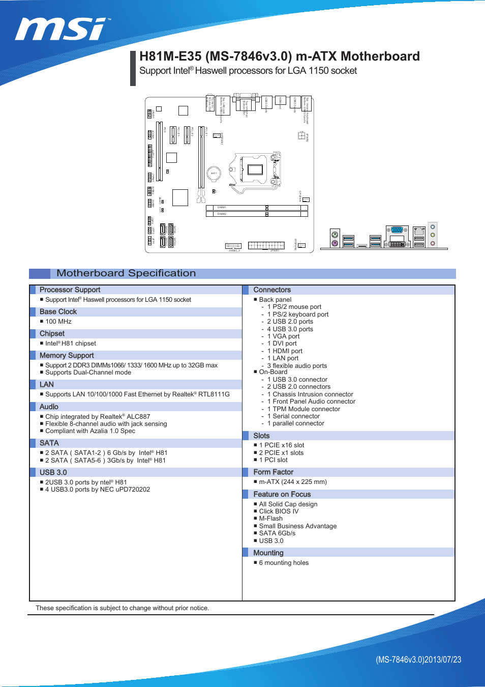 MSI H81M-E35 User Manual | 1 page