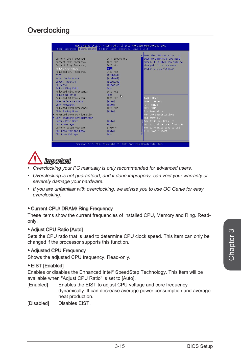 Overclocking, Overclocking -15, Chapter 3 | Important | MSI CSM-Q87M-E43 User Manual | Page 69 / 104