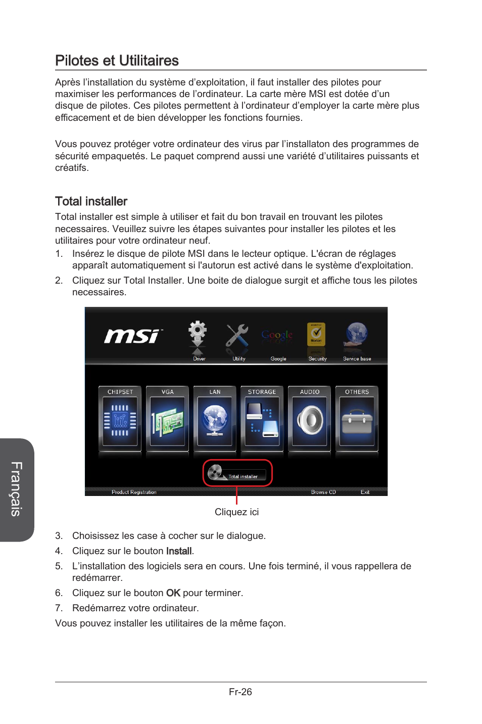 Français, Pilotes et utilitaires, Total installer | MSI B85M-G43 User Manual | Page 114 / 178