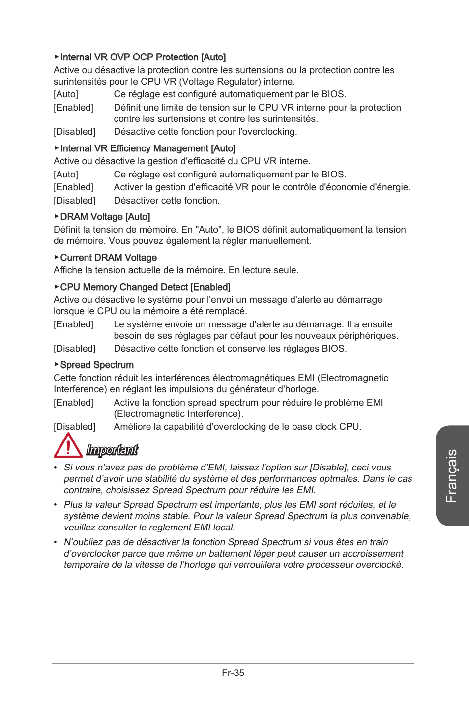 Français, Important | MSI B85M-G43 User Manual | Page 123 / 178