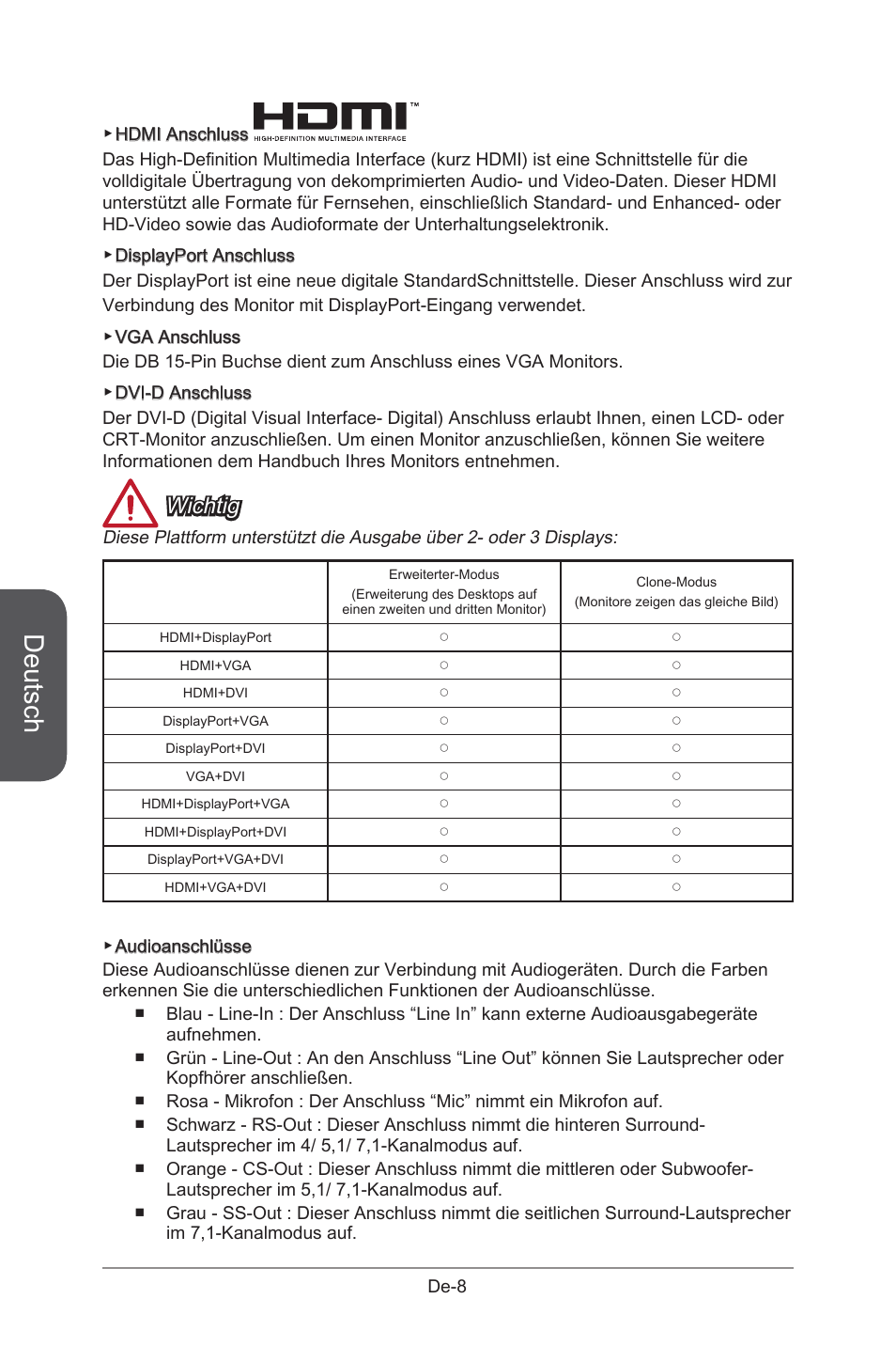 Deutsch, Wichtig | MSI B85M-G43 User Manual | Page 58 / 178