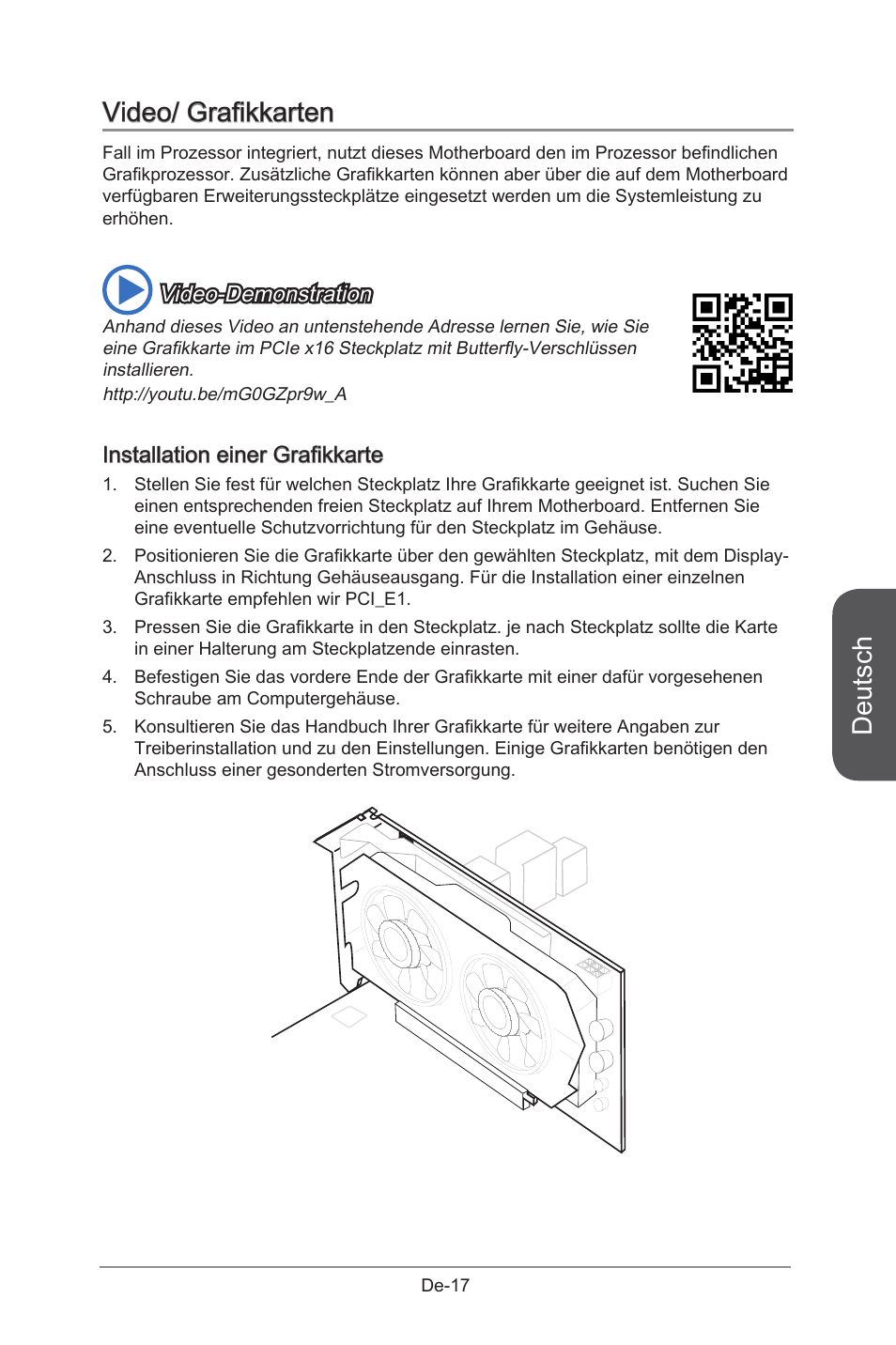 Deutsch, Video/ grafikkarten, Video-demonstration | Installation einer grafikkarte | MSI B85M-G43 User Manual | Page 67 / 178