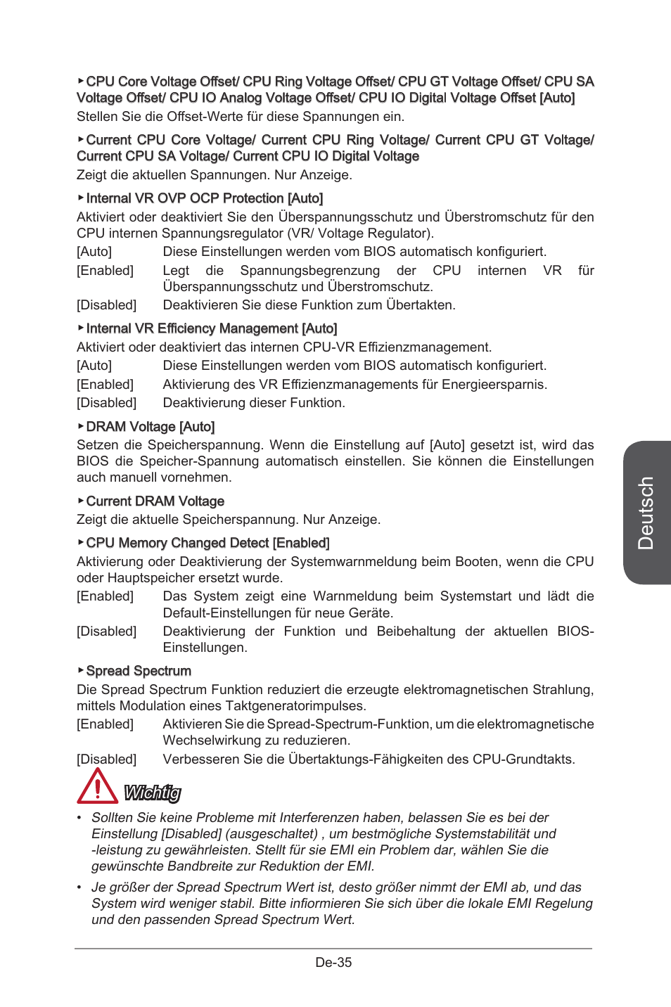 Deutsch, Wichtig | MSI B85M-G43 User Manual | Page 85 / 178