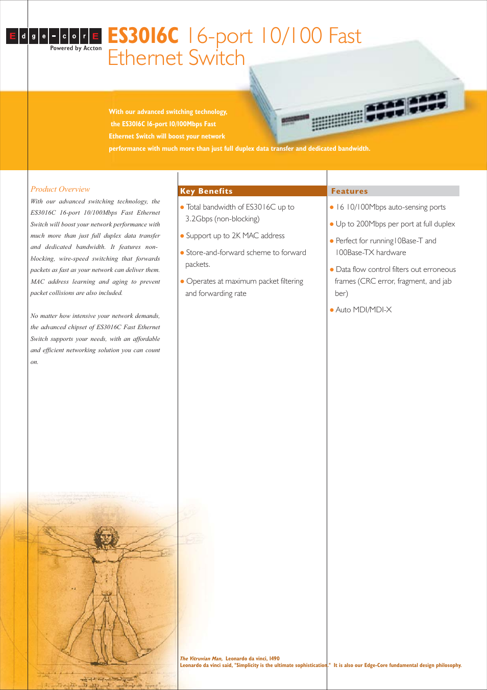 Accton Technology ES3016C User Manual | 2 pages