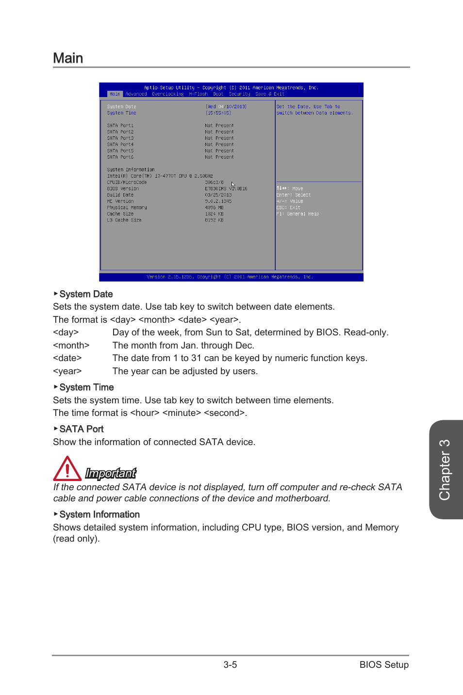 Main -5, Chapter 3, Main | Important | MSI B85M-E43 DASH User Manual | Page 59 / 90