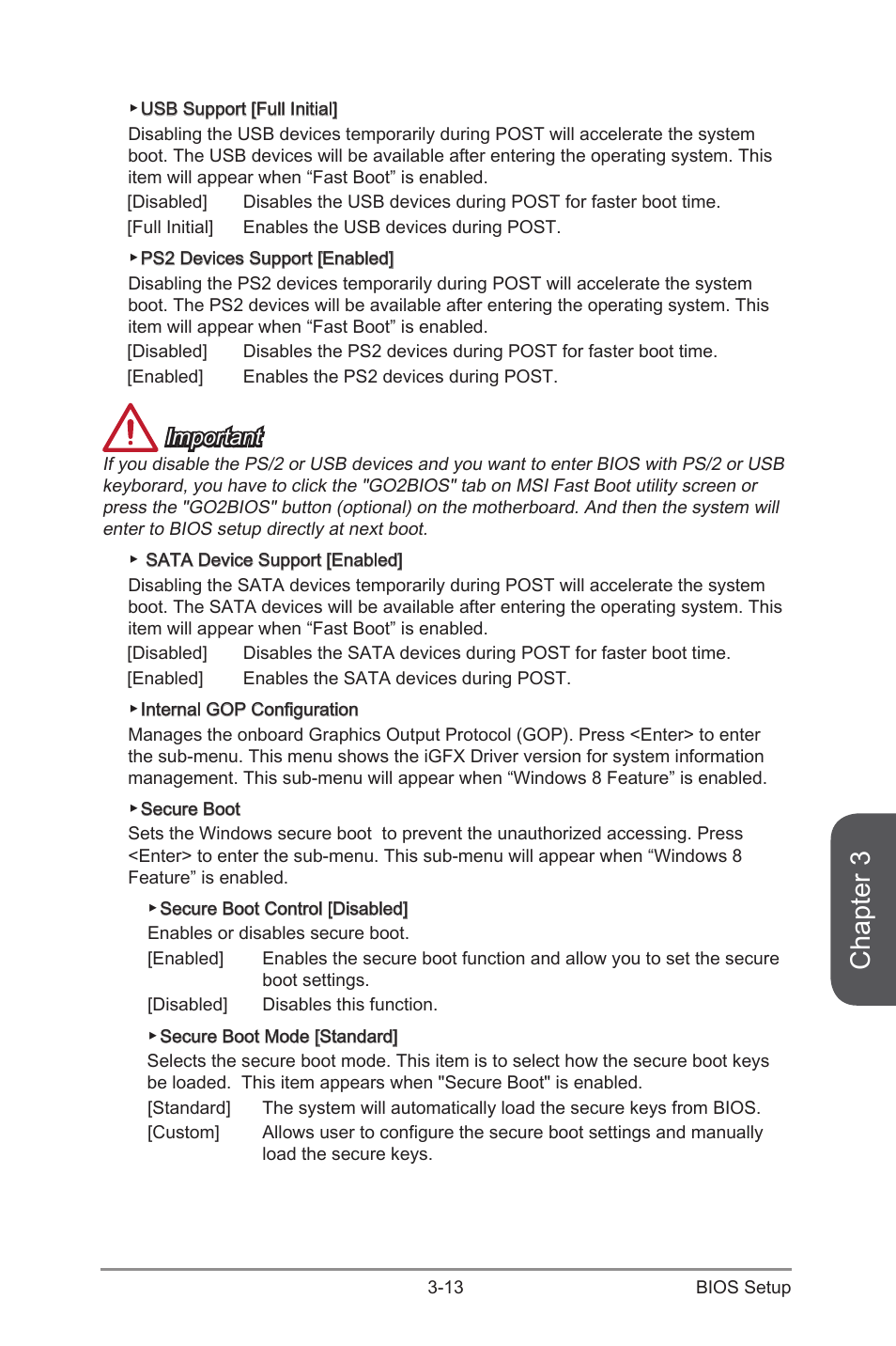 Chapter 3, Important | MSI B85M-E43 DASH User Manual | Page 67 / 90