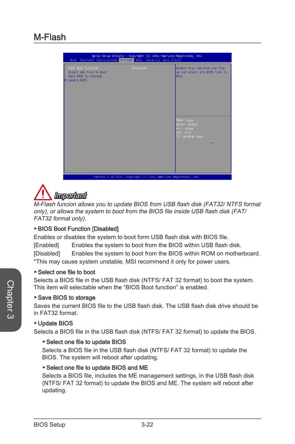 M-flash -22, Chapter 3, M-flash | Important | MSI B85M-E43 DASH User Manual | Page 76 / 90